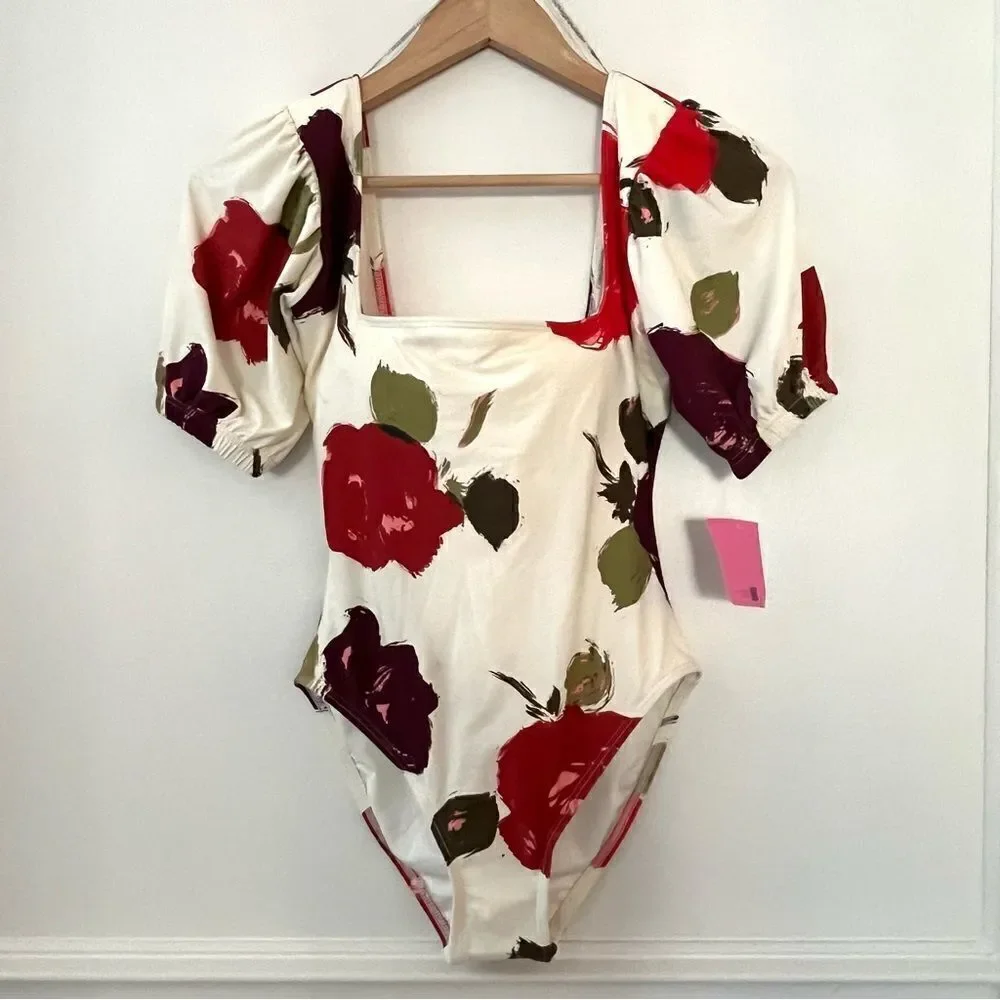 Kate Spade Puff Sleeve One Piece Swimsuit, Just Rosy Sz XS NWT